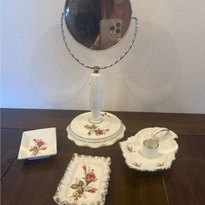 Vintage Floral Vanity Set with Mirror